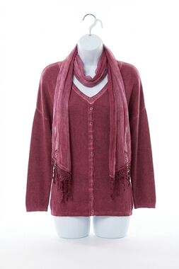 NEW ANGEL front-to-back top w/ scarf in cranberry